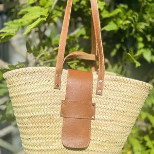 Panier double anse avec fermeture cuir